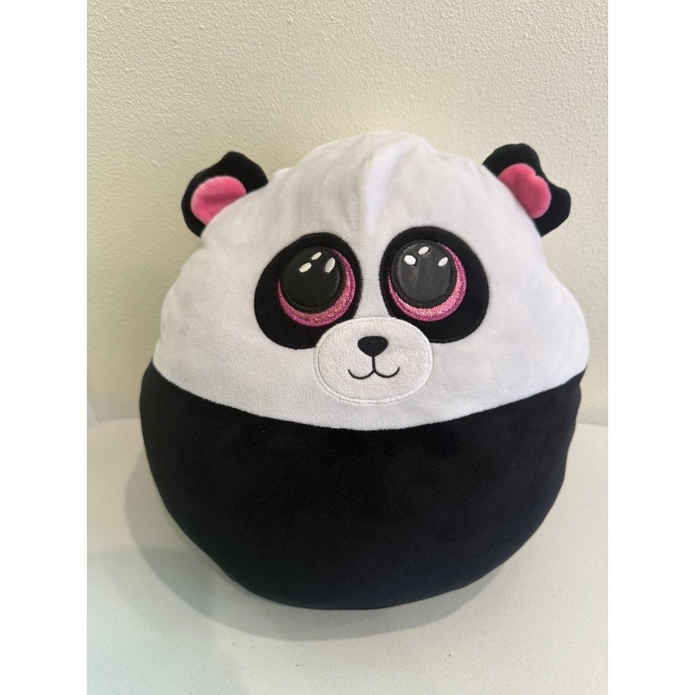 Ty Squishaboo Bamboo the Panda Plush Black White Pink Glitter Eyes